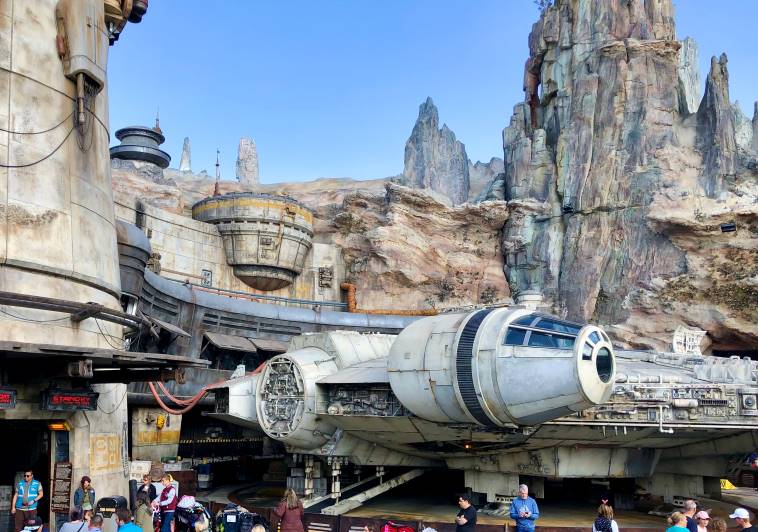 The Millennium Falcon inside Disneyland's Star Wars-themed Land