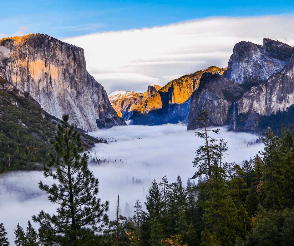 Sunrise in Yosemite Valley as Seen from Tunnel View. A must see on your Yosemite Day Trip